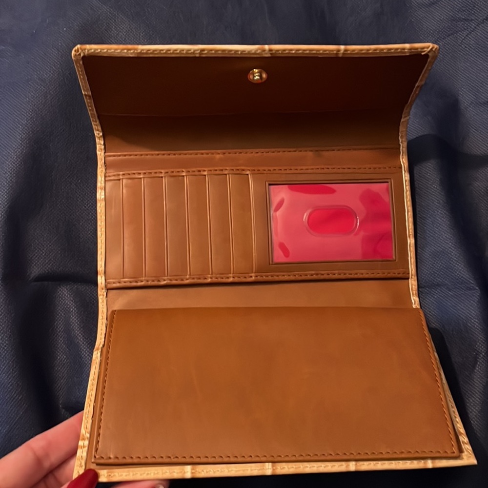 Dooney & Bourke Tan Crocodile Embossed Women's Checkbook Wallet - Picture 3 of 6